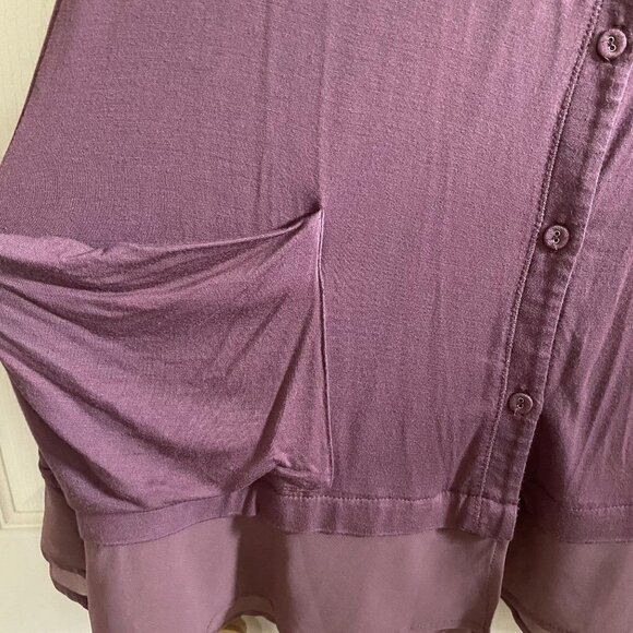 LOGO by Lori Goldstein Women's Mauve Ruffle Sheer Hem Pockets Cardigan Size XS - Picture 4 of 7